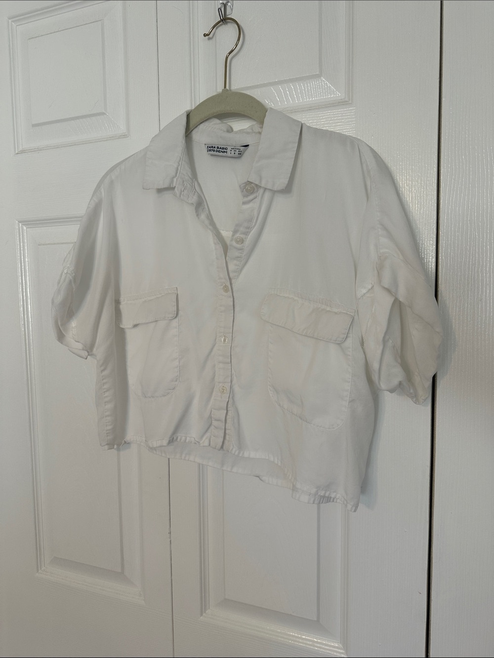 Zara White Cropped Utility Shirt